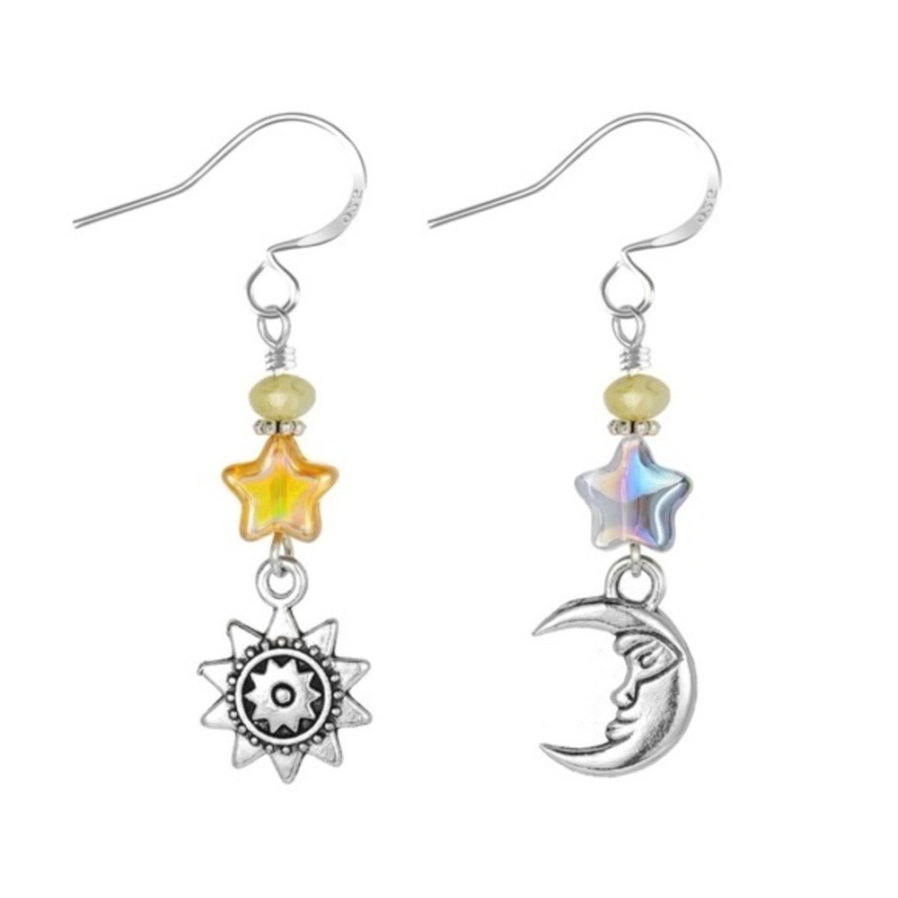 Silver Sun and Moon Dangle Earrings